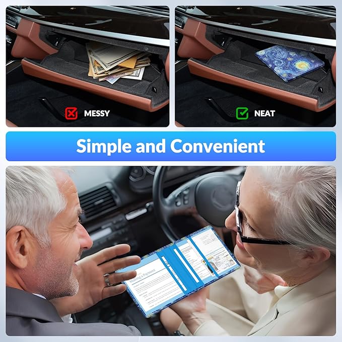 Pisypox Car Registration and Insurance Card Holder，Vehicle Glove Box Car Organizer，Accessories Case for Storing Driving Licences, Cards, Documents