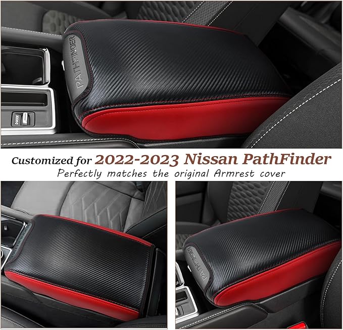 SKTU for 2023 2024 2025 Nissan Pathfinder Center Console Cover 2022-2025 Pathfinder Armrest Cover 2023 2024 2025 Pathfinder Accessories Pathfinder R53 Automotive Center Console Soft Cushion (Red Line)