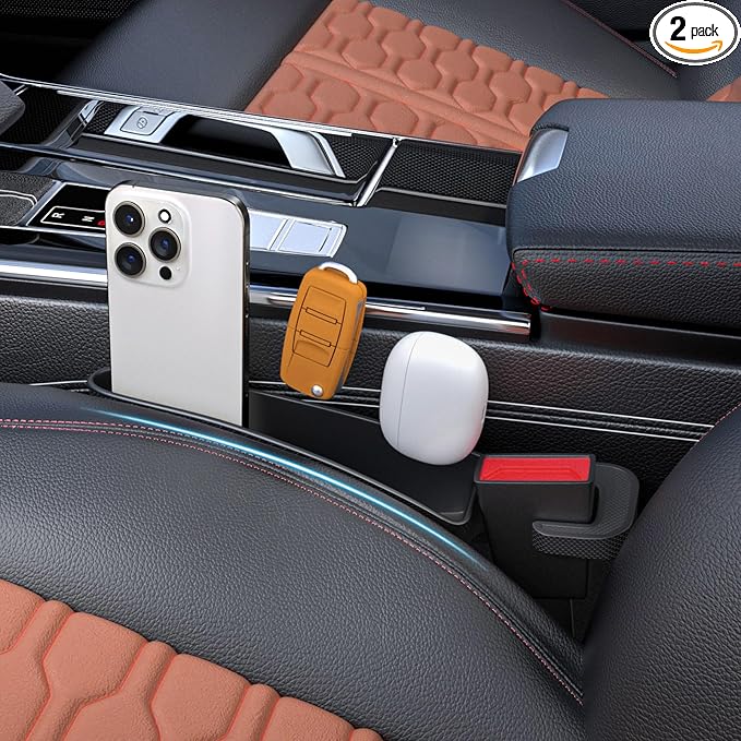 Shorter Car Seat Side Gap Filler Black Set of 2 Pack Between Car Seat Catcher Blacker Between Seat Central Console Organizer Seats Crack Gap Filler Car Seat Gap Plug with Storage Slot Seat Belt Hole