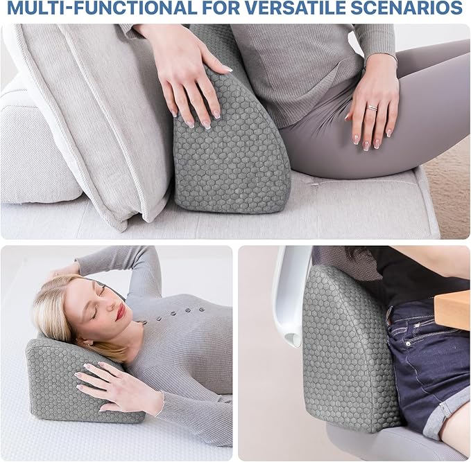 CHERRYARN Lumbar Support Pillow Memory Foam Breathable Support for Office Chair, Car Seat, Sofa, Bed - Relieves Back, Spine, Neck Pain for Ergonomic Comfort Gray 18 * 11 * 7.5in