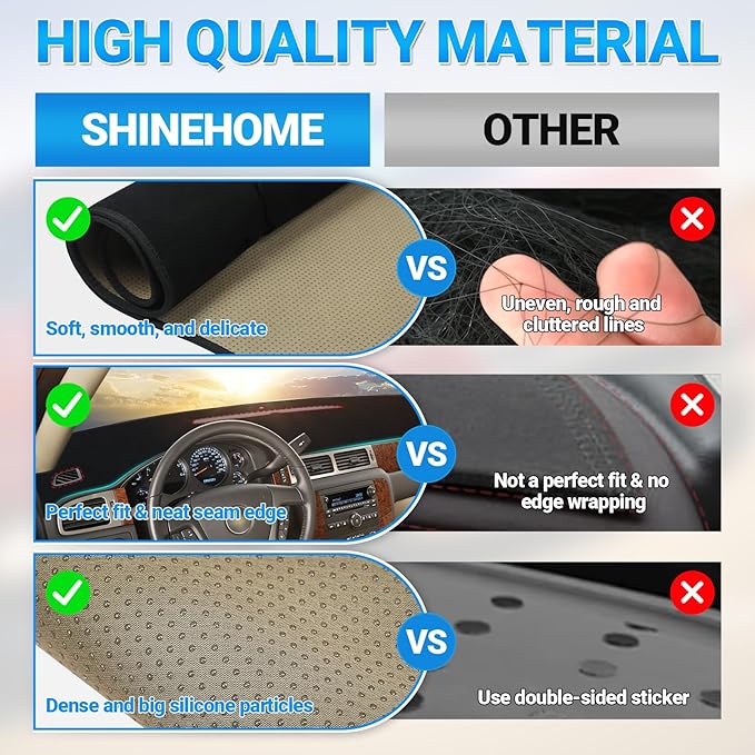 Dashboard Cover Dash Mat Compatible with GMC Sierra Chevy Silverado 2007-2013 Dash Covers - Models with Two Glove Boxes