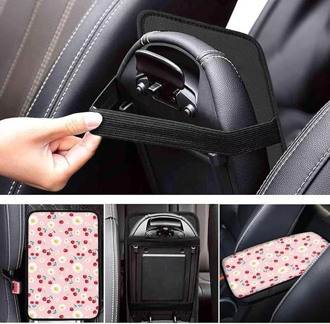 Mintutlipy Pink Cherry Automotive Center Console Cover Storage Box Mat Car Accessories Decoration Waterproof Car Armrest Protector