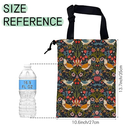 NHNXHWIA Victorian Birds Car Garbage Bag,Berries and Flowers Waterproof Small Car Trash Bag Hanging Back of Seat,Drawstring Hanging Car Trash Bag with Adjustable Buckle for Car Accessories