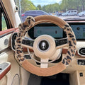 Car Steering Wheel Cover with Leopard Print & Cute Bowknot Soft Anti-Slip Y2K Retro Luxury Fluffy Fur Car Interior Accessory (Brown)