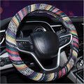 Boho Steering Wheel Cover, 15.0"×15.0" Anti-Slip Baja Blanket Ethnic Steering Wheel Protector, Breathable Flax Cloth Elastic Bohemian Steering Wheel Cover, Car Accessories (Style B)