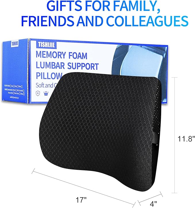 Lumbar Support Pillow for Car, Lower Back Support for Driving Seat Memory Foam Lumbar Pillow for Office Chair - Back Pain Relief for Car Seat, Wheelchair (3D Mesh Black)
