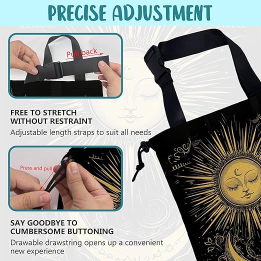 KXWQTRDD Car Garbage Bag Golden Sun Boho Crescent Moon Stars Hanging Canvas Car Trash Bag Drawstring Car Back Seat Organizer for Car Back Front Seat Console with Adjustable Buckle