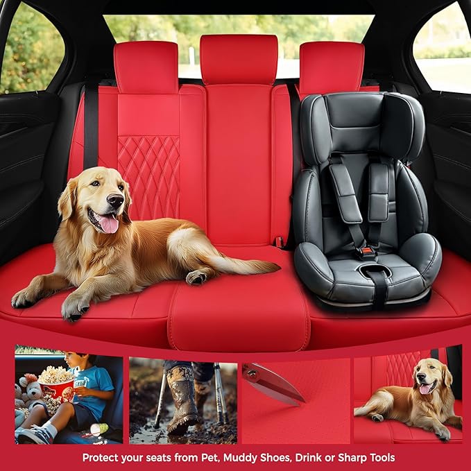 FREESOO Red Car Seat Covers Full Set - Faux Nappa Leather Seat Covers for Cars, Ultra Breathable Waterproof Front Seats Protector with Lumbar Support, Universal Fit for Automotive Sedan SUVs Pickups