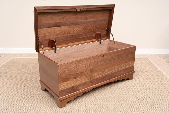 Rustic Red Door Co. Cedar Hope Chest with Waterfall Top, Amish Made Wooden Storage Trunk Box for Bedroom, Blanket, Clothes, Anti-Slam Hinges and Lock, 36", Walnut Wood, Natural Stain