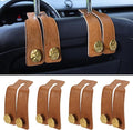 URIZZD 4 PCS Leather Car Seat Hooks for Headrest, Vehicle Hanger Storage Organizer Universal for Handbag Purse, Car Accessories Gift (Brown-Gold-4 PCS)