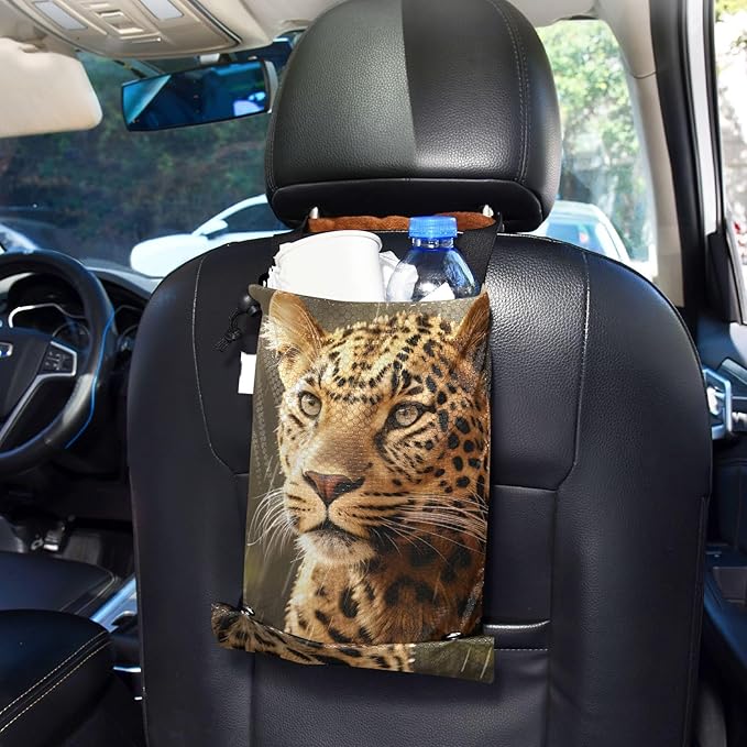 ALAZA Hanging Car Trash Bags Garbage Bag Trash Can for Back Seat Small Cheetah Leopard 2 Washable Storage Bag Retractable 2 Pack