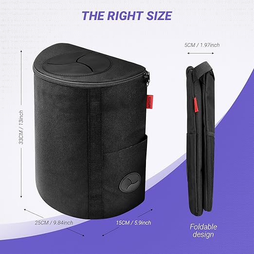 INFIVITA Car Trash Can – Premium Adjustable Strap & Bottom Hook Design with Convenient Top Opening and Bag Storage Pocket