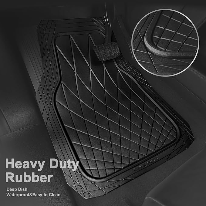 CAR PASS Heavy Duty Rubber Car Floor Mats, Waterproof Universal Trim-to-Fit Car Mats All Weather Floor Mats for SUV Truck Sedan, Premium Auto Floor Mats Full Set 3 Piece Anti-Slip, Solid Pure Black