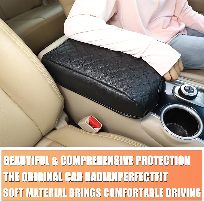 Center Console Armrest Cover Compatible with Nissan Pathfinder 2013-2020/ Infiniti QX60 JX35, Car Armrest Seat Box Cover Protector, Center Console Armrest Cushion Cover Accessories (leather)