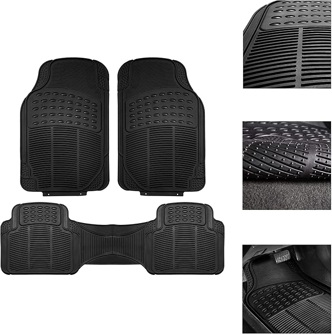 WYLF Automotive Floor Mats Climaproof Trimmable Non-Slip Vinyl Floor Mats-Full Set Black for Cars, Universal Fit, Floor Mats for Sedan, SUV, Truck Floor Mats