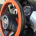 Jdragon Orange & Carbon Fiber Style PVC Leather Slip-On Steering Wheel Cover 14.25-15" Diameter