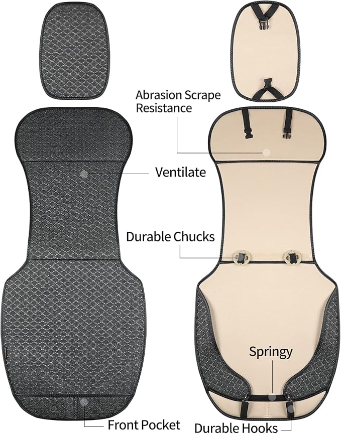 XZPILINA Breathable Car Seat Cover,Luxury Front Seat Cover,Durable and Non Slip,Polyester Silk Material, Universal Car Seat Cushion,Suitable for All Seasons,Airbag Compatible. (Black，2PCS)