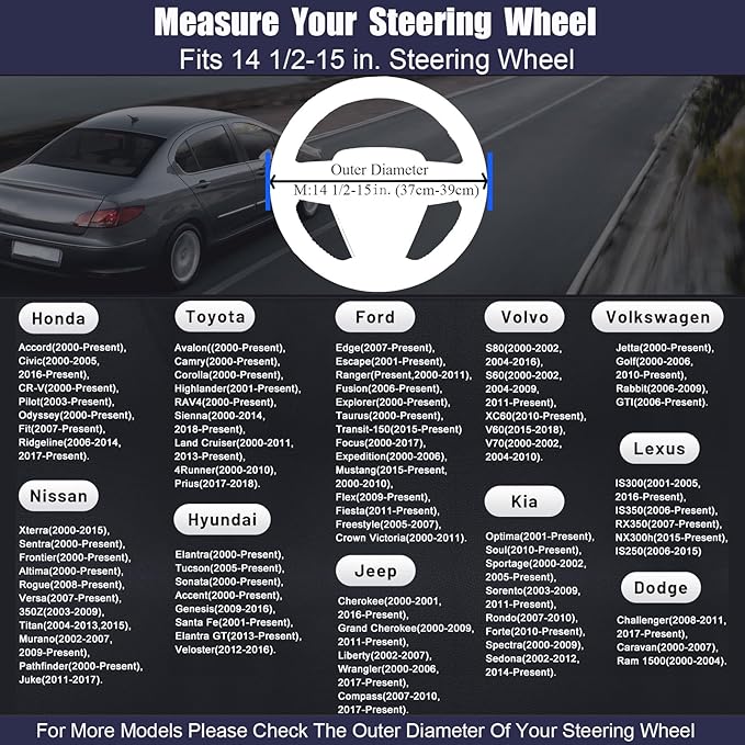 Mihecor Steering Wheel Cover Standard Size 14.5-15 inch, Non-Slip Car Wheel Cover Protector, Breathable Microfiber Leather, Black and Gray