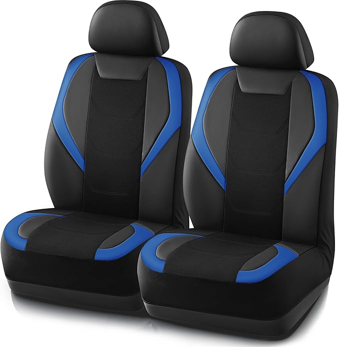 Road Comforts Car Seat Cover, Leather Mesh Front Seat Cover, Universal Fit for Most Cars, SUVs, Trucks, and Vans, Airbag Compatible - Blue