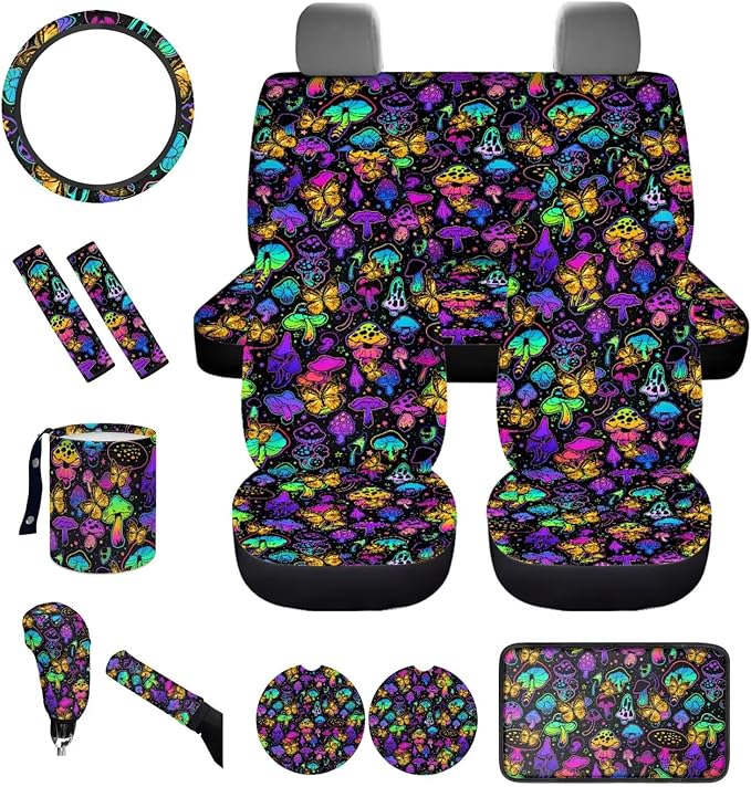 Dngkaoje 13 Pcs Sea Turtle Car Seat Covers Full Set for Men Women Auto Interior Seat Protector Full Set Hawaiin Sea Turtle Printed Hanging Trash Bag,Seatbelt Shoulder Pads,Armrest Pad,Cup Mats