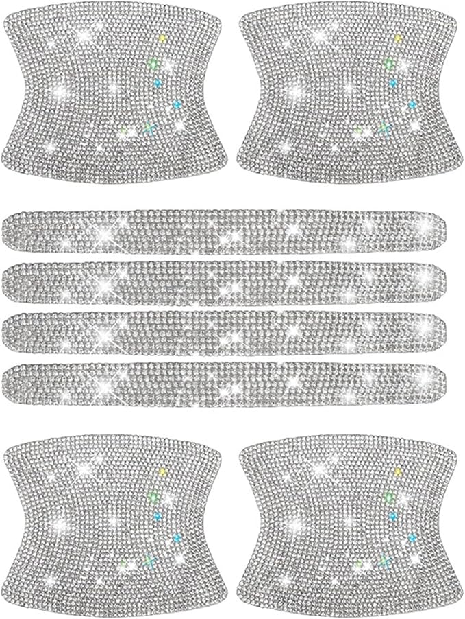 kingsea 8pcs Bling Car Door Handle Protector Stickers,Crystal Rhinestone Glitter Car Door Handles Cup Scratch Protectors Decals Universal (White)