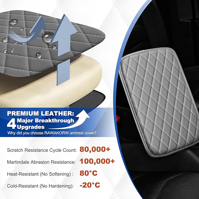 Center Console Cover Compatible with Chevrolet/Chevy Bolt Leather Car Armrest Cover with Storage Pockets.,Anti-Scratch Auto Armrest Pad Accessory （Grey