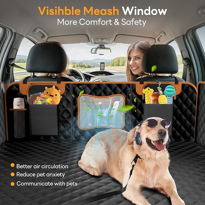 Chioratree Dog Seat Cover for Back Seat - Hard Bottom Car Seat Cover for Dogs Holds 500 lbs,Waterproof Back Seat Extender for Dogs,Scratch-Proof Anti-Slip Dog Hammock for Car SUV Small Truck, BlackOR