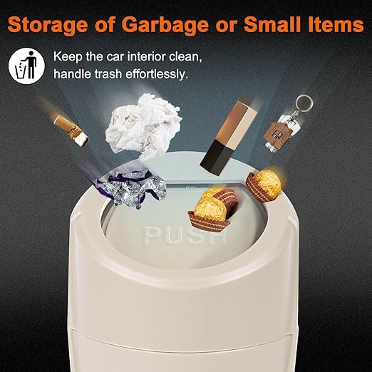 Kincown Car Trash Can, 2 Packs Mini Car Trash Bin with Lid, Leakproof Cup Holder Car Garbage Can with 60 Trash Bags, Vehicle Front Back Seat Organizers and Storage for Car, Home, Office, Beige