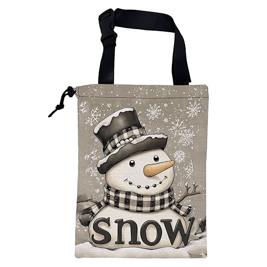 KXWQTRDD Car Garbage Bag Cute Snowman Falling Snowflakes Hanging Canvas Car Trash Bag Drawstring Car Back Seat Organizer for Car Back Front Seat Console with Adjustable Buckle