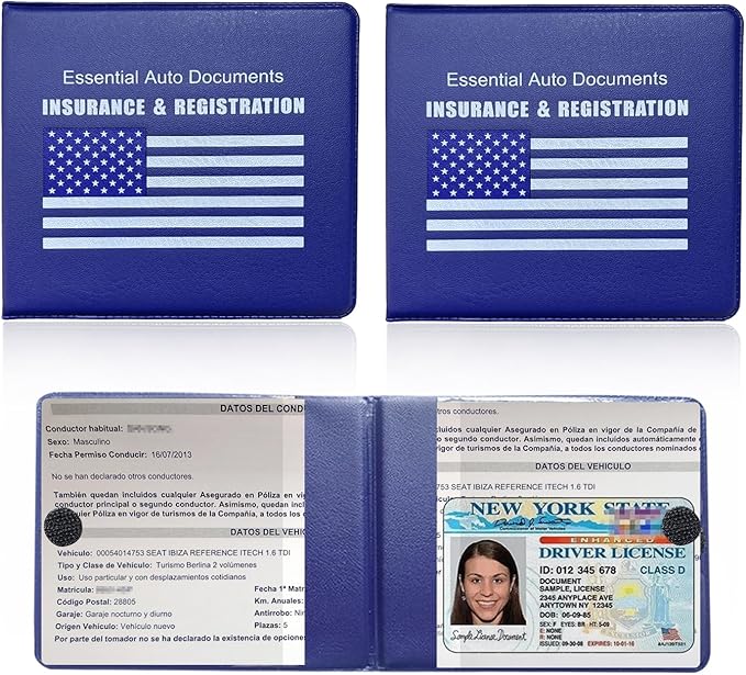 Ziciner Car Registration Insurance Holder, 2Pack Essential Auto Card Document Glove Box Organizer with Touch Fastener, Vehicle Interior Accessories Perfect for Most Car, Truck, SUV (Blue/Blue Flag)