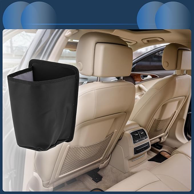 Car Trash Can Front Seats 6.7" Length 4.7" Width 9.8" Height Auto Trash Bin Faux Leather Black Hanging