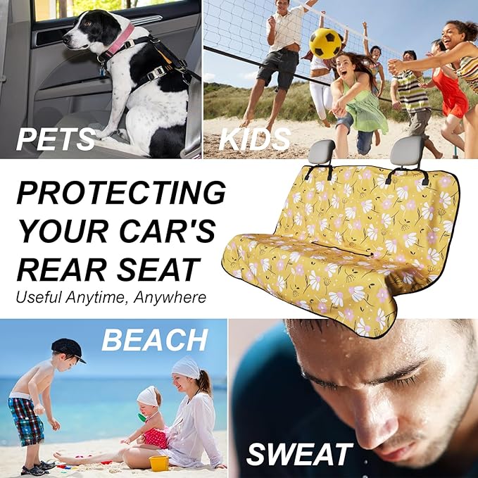 nbnhxnff Sweat Towel Car Seat Cover Protector Rear Seats for Gym Workout,Running,Swimming,Beach and Hiking,Waterproof Universal Seat Cover for Car,Trucks,Van&SUV(Yellow Chamomile, 1pcs Rear Seat)