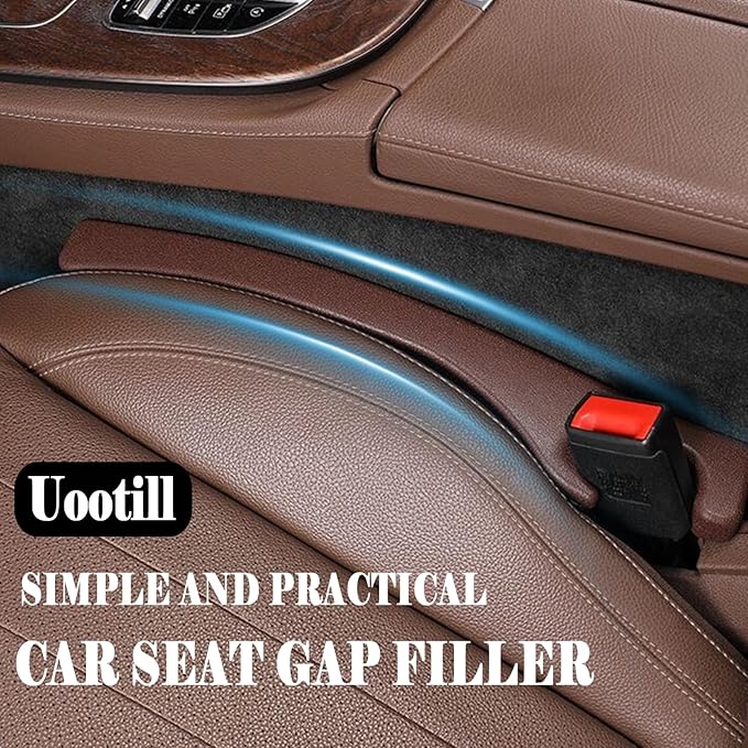 Uootill 2 Pack Car Seat Gap Filler, No Drop Seat Guard, No More Lost Items, Prevents Drops & Clutter–Universal Fit Seat Gap Plug for Cars, SUVs & Trucks (Brown 2Pcs)