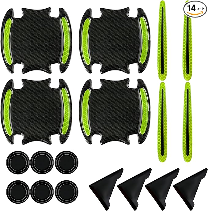 Car Door Protector-Door Handle Shielding Film, Door Dampening Pads, and Door Corner Guards for All Car Models - Noise Reduction & Anti-Scratch Solution (Green)