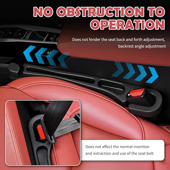 2PCS New Car Seat Gap Filler Organizer with Car Glass Breaker,3 in 1 in Between Cars Seat Catcher with Hook & Storage Slot,Universal Cars Side Seats Gap Fillers with Seats Belt Holes