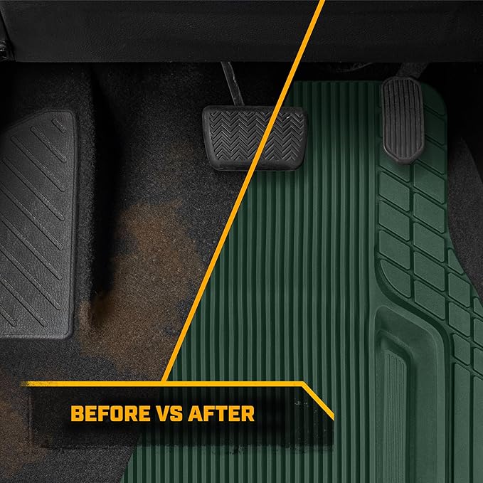 Cat® ToughLiner™ Car Floor Mats - Heavy Duty Trim to Fit Mat for Trucks - Car Mats & SUV Floor Liners for Car - All-Weather Truck Accessories & Odorless Rubber Automotive Mats - Green