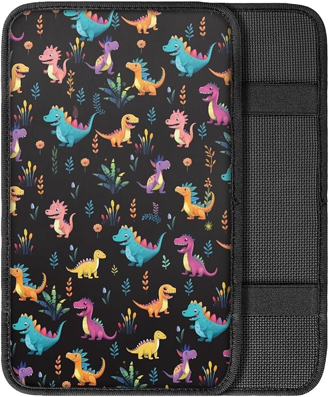 Mintutlipy Cute Dinosaur Print Car Center Console Cover Universal Fit Wear Proof Automotive Armrest Protector Easy to Install Smooth Fabric