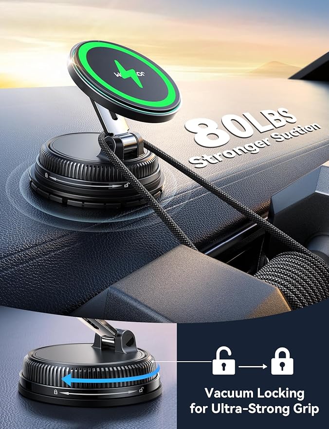 JOYROOM for Magsafe Car Mount Charger, 15W Faster Charging iPhone Wireless Car Charger, Vacuum & Gel 2-in-1 Strongest Suction Cup Phone Mount, Magsafe Car Mount for iPhone 17 16 15 14 13 12 Pro Max