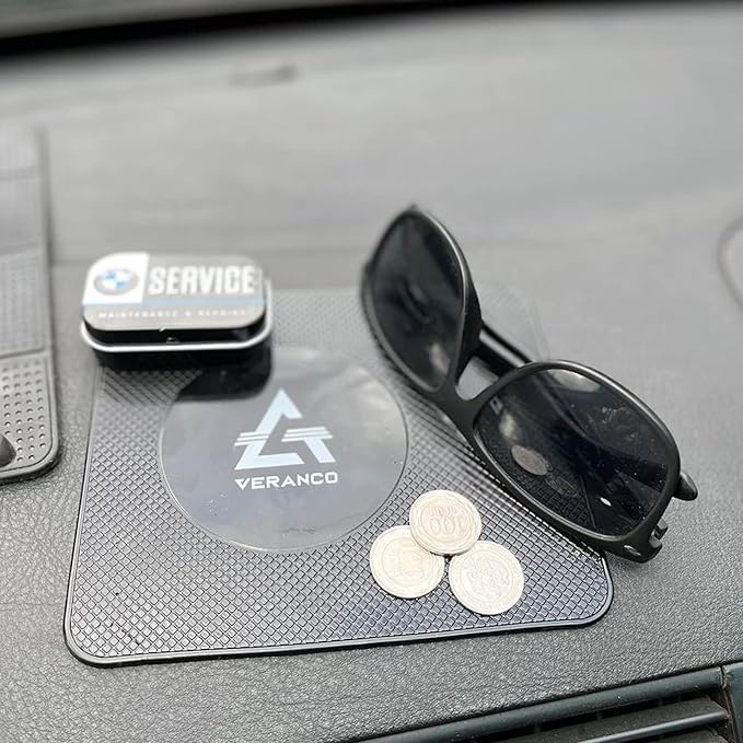 A VERANCO Car Dashboard Mat, 5.5x6.3 inches, PU Gel Material, Black, Universal Fit, Multifunction Anti-Slip Mat for Phone Holder, Radar Detector, Keys, Sunglasses etc
