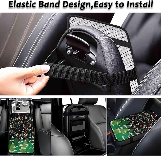 Bulopur Christmas Style Auto Armrest Console Cover Flannel Armrest Cover Car Thickened Armrest Console Cover Easy to Install Fashion Auto Interior Fit Most Car, Truck, SUV, or Van