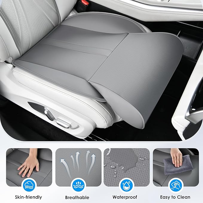 FLORICH Car Seat Extender Leg Support Cushion for Driver Seats Office Chair, Leather Widened seat Cushion for Long Drivers Universal Car Seat Cushion Legs Rest Pads-Beige Grey