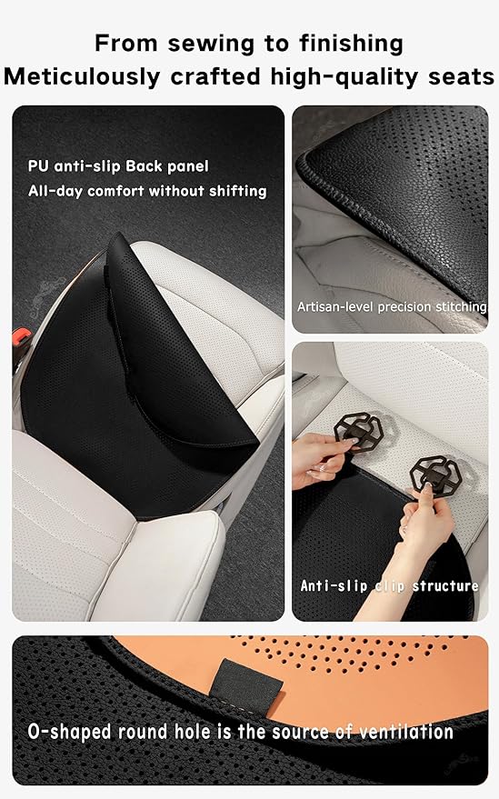 ontto 1 PC Front Seat Bottom Cushion Car Seat Cushion fits Most Vehicles,Cooling PU Leather Automotive Seat Cushion Protector for Driving,Anti-Slip Seat Pat Mat with Buckle Fixing,Black