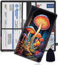 Car Registration and Insurance Holder, PU Leather Auto Document Holder for Men&Women, Vehicle Glove Box Compartment Organizer with Magnetic Shut for Driver's License, Colorful Mushrooms Pattern