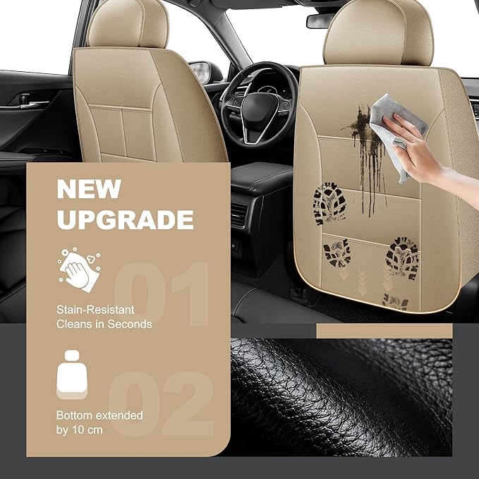DISUTOGO Full Set Seat Covers Fit for Nissan Altima 2009-2025 2026 Waterproof Faux Leather Automotive Cushion Protector Car seat Covers Compatible Airbag(5 Seats, Beige)
