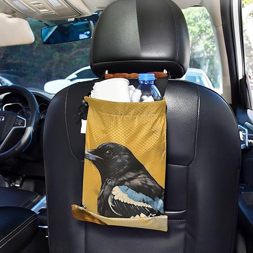 ALAZA Hanging Car Trash Bags Garbage Bag Trash Can for Back Seat Small Bird Washable Storage Bag Retractable 2 Pack