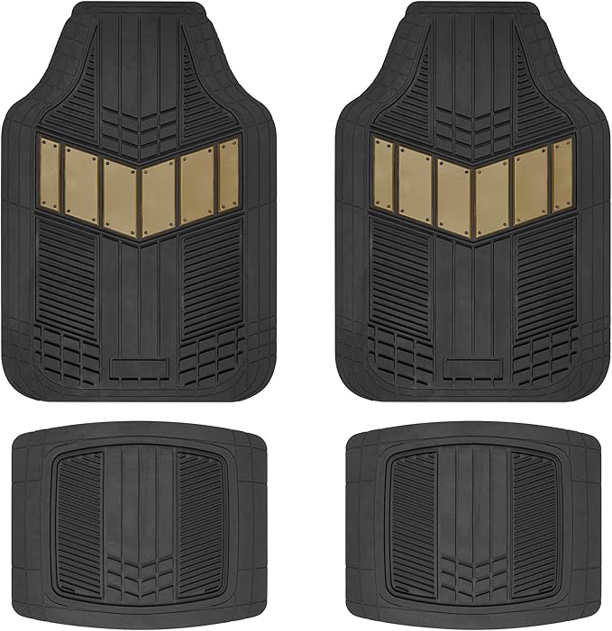 BDK Beige Heavy Duty Front & Rear Rubber Floor Mats Universal Liners for Car SUV Van & Truck, All Weather Protection with Anti-Slip Nibs, Fit Contours of Most Vehicles