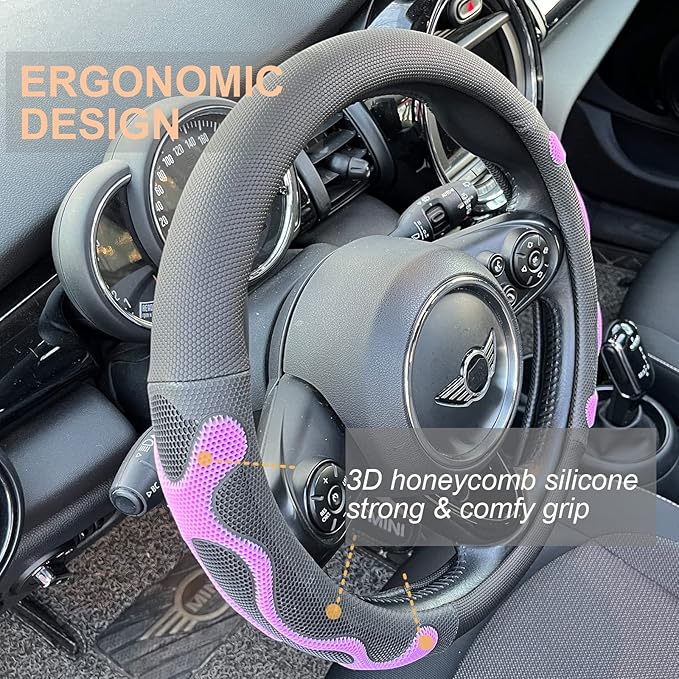 PINCTROT Comfy Grip Steering Wheel Cover, Anti-Slip Design, Universal 14.5-15 Inch(Silicone Purple)