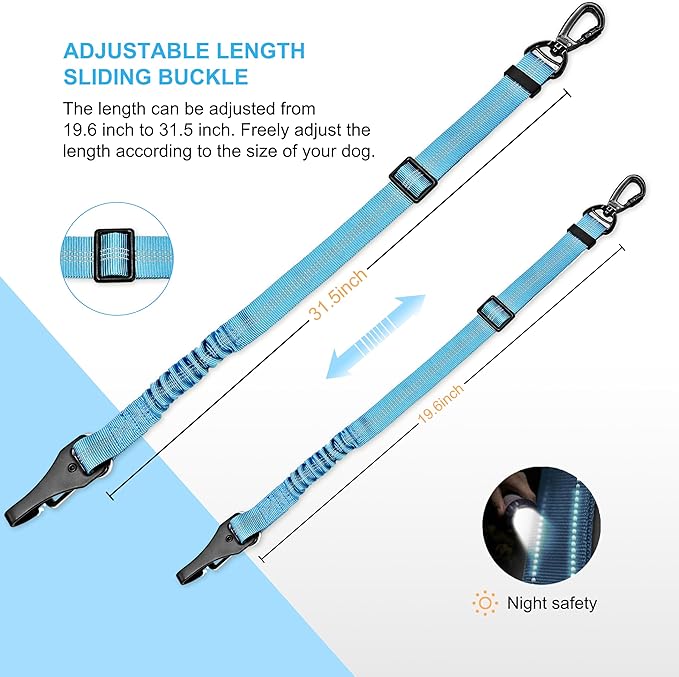 Dog Seat Belt for Car, Dog Car Harness Dog Seatbelt in Car, Safety Leash with Woven Elastic Nylon Buffer Adjustable Rotating Buckle and Dog Poop Bags (19.6-31.5in, Blue,Two Pack)