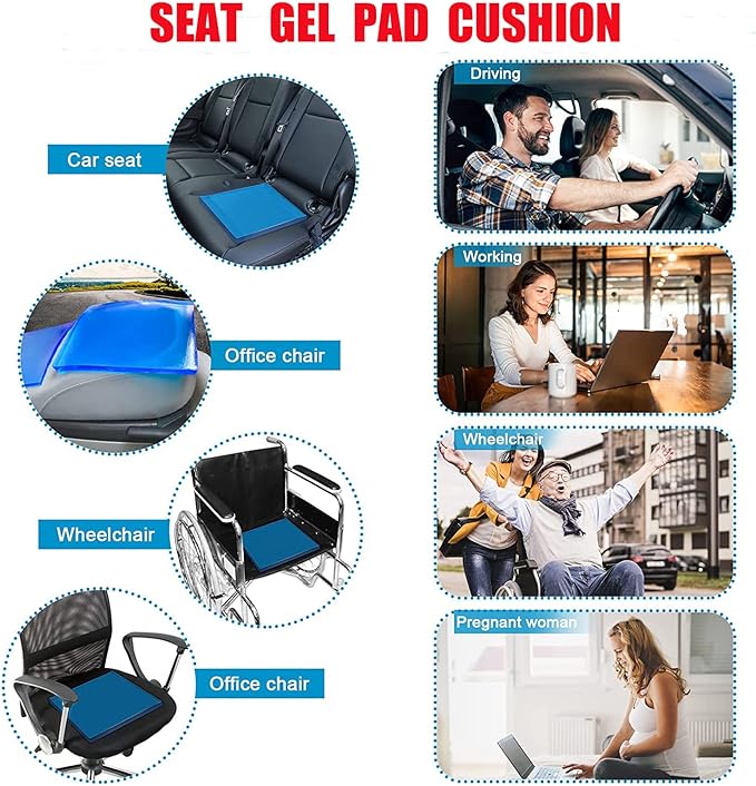 Motorcycle Seat Gel Pad Seat Cushion Shock Absorption Mats Reduce Fatigue Comfortable Soft Gel Pad Cool DIY Seat Pad Motorcycle Seat Foam Car Office Chair Seat Cushion (25 x 22 x 1cm)