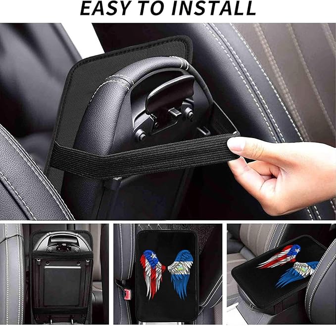 Auto Center Console Pad Puerto Rico Porto Rico Puerto Rican and Nicaragua Nicaraguan Flag Wings Car Armrest Cover Armrest Seat Handrail Box Cover Cushion Universal Decoration Protector Accessories